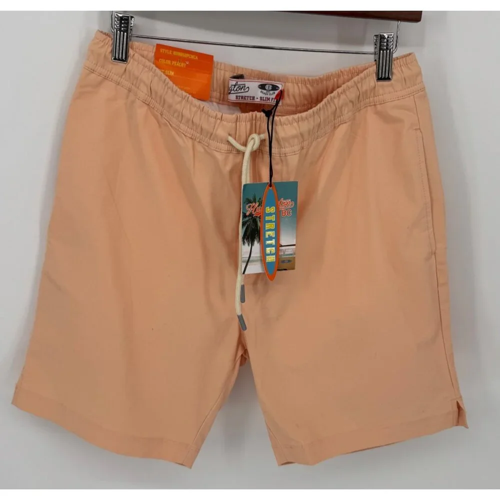 Huntington Mens Lightweight Peach Stretch Slim Fit Casual Shorts NWT